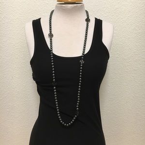 Tory Burch Metallic Grey Long Pearl style necklace